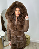 Hayley Faux Fur Belted Padded Coat - Chocolate