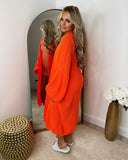 Gabriella Knitted Long Cardigan - Neon Orange