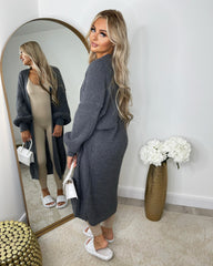 Gabriella Knitted Long Cardigan - Charcoal