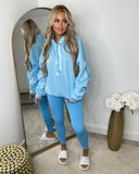 Rachael Ruched Sleeve Hoodie with Ribbon Detail - Baby Blue