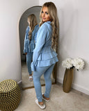 Kayla Frill Full Zip Loungewear - Blue