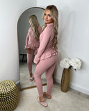 Amira Gold Button Ribbed Loungeset - Pink