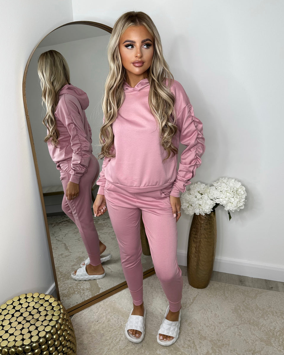 Martina Ruched Sleeve Hoodie & Pants Set - Pink – GlamDoll Fashion