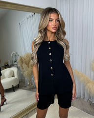 Primrose Gold Button Waist Coat & Short Set- Black