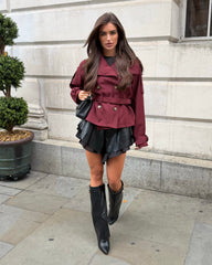 Ava Double Breasted Short Belted Trench Coat - Wine