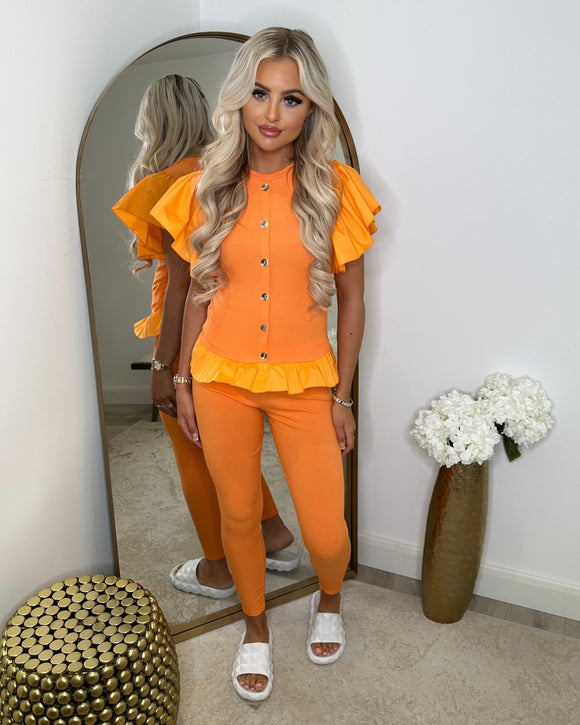 Hollie Frill Arm Jewelled Detail Loungewear Set - Orange