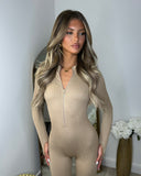 Coco Ribbed Zip front Jumpsuit- Camel
