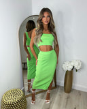 Hattie Ribbed Crop Top & Midi Skirt Set - Lime Green