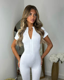 Taylor Seamless Ribbed Zip Front Jumpsuit - White
