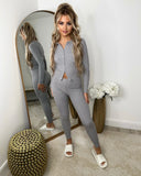 Tara Zip Front Ribbed Co-Ord Set - Grey