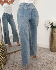 Mid Rise Dad Fit Washed Denim Jean