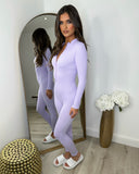 Coco Ribbed Zip front Jumpsuit- Lilac