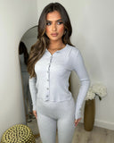 Arabella Button Up Ribbed Co-Ord - Light Grey