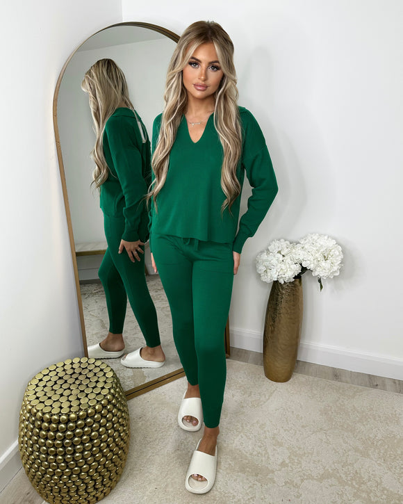 Cecilia Collared Jumper and Joggers Set - Bottle Green
