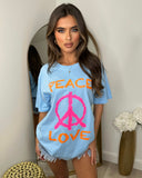 Peace & Love Print T-Shirt - Sky Blue