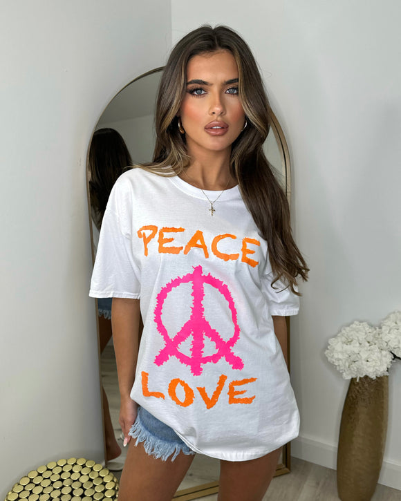 Peace & Love Print T-Shirt - White