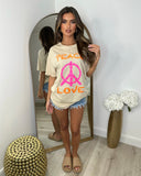 Peace & Love Print T-Shirt - Beige