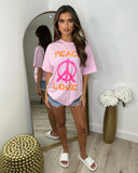 Peace & Love Print T-Shirt - Light Pink