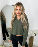 Allison Ribbed Collared Cropped Jumper - Khaki