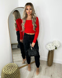 Keeley Cable Knit Cropped Long Sleeve Top - Red