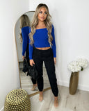 Keeley Cable Knit Cropped Long Sleeve Top - Royal Blue