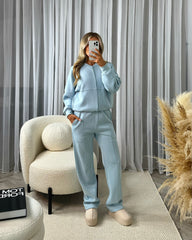 Amelia Bomber Zip Jacket & Straight Leg Joggers Set- Sky Blue