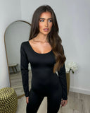 Camilla Round Neck Flared Leg Jumpsuit- Black