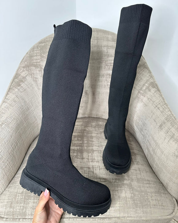 Kim Tall Sock Boot- Black