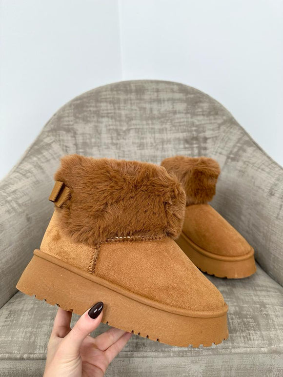 Bailey Bow Faux Fur Lined Boots- Camel