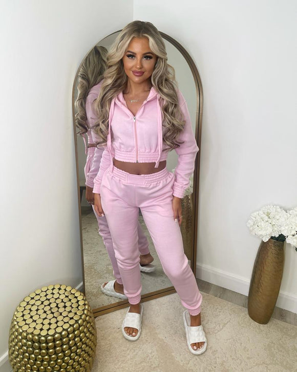 Letita Zip Front Hooded Tracksuit - Baby Pink