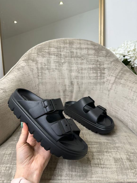 Lacia Chunky Double Strap Sandals - Black