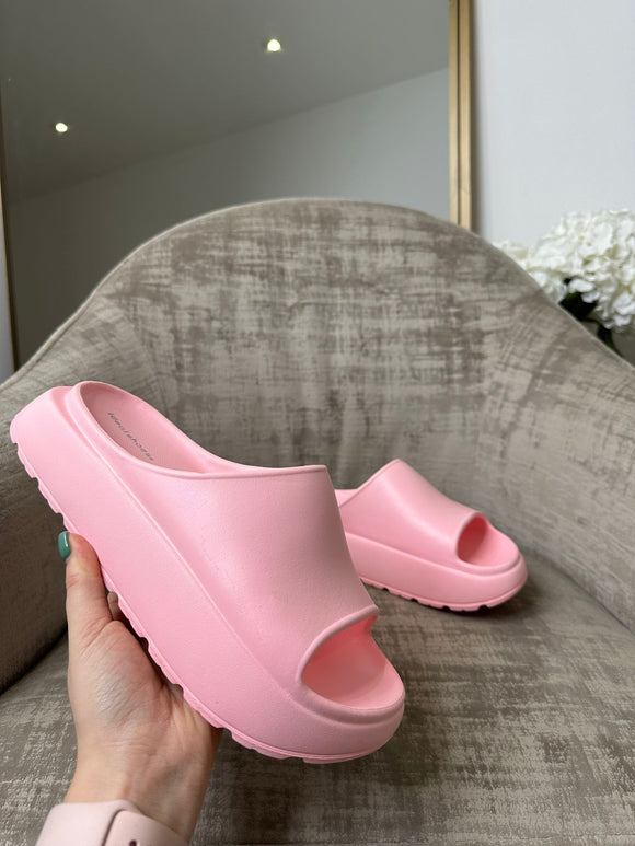 Carmen Chunky Platform Sliders - Pink