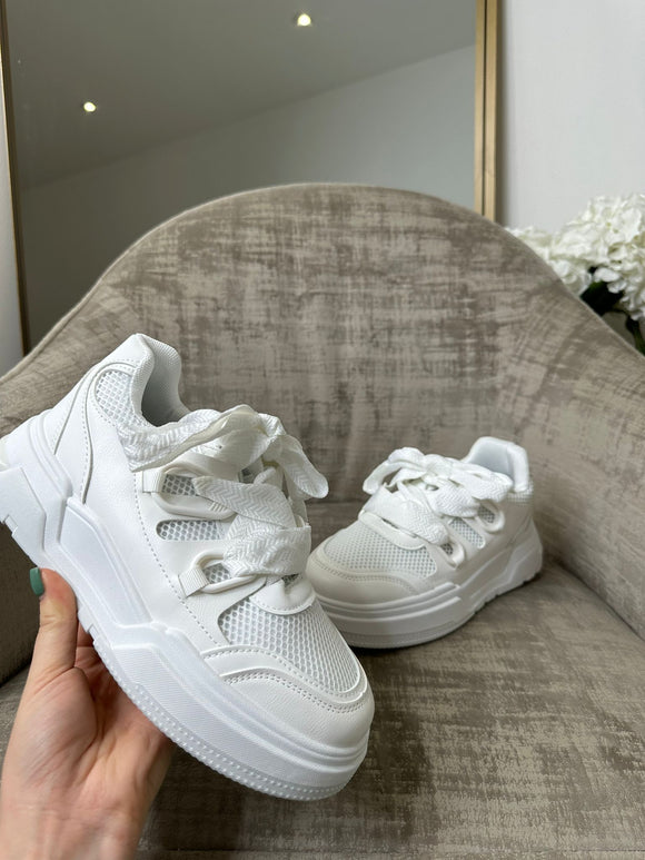 Clara Double Lace Chunky Trainers - White