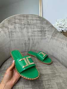 Demi Gold Detail Single Strap Sandal - Parrot Green