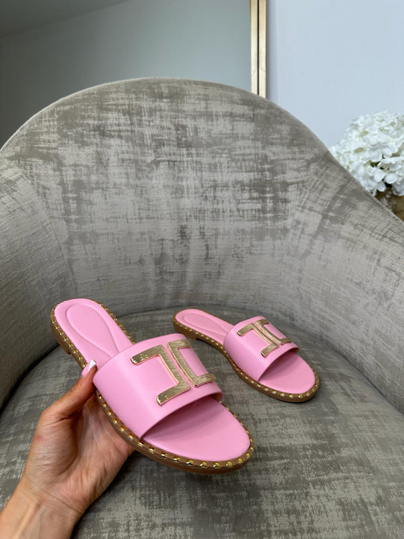 Demi Gold Detail Single Strap Sandal - Light Pink