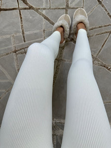 Cream Ribbed Leggings