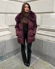 Aveline Hooded Faux Fur Trim Jacket - Burgundy