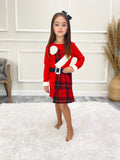 Checked Detail Kids Belted Christmas Dress
