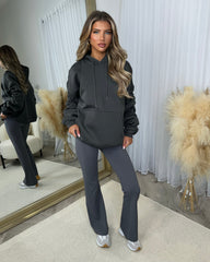 Deja High Waisted Flared Leg Gym Pants- Charcoal