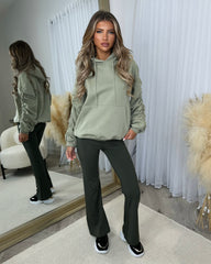 Deja High Waisted Flared Leg Gym Pants- Khaki