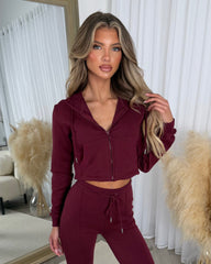 Tyla Fitted Cropped Jacket Wide Leg Tracksuit- Wine