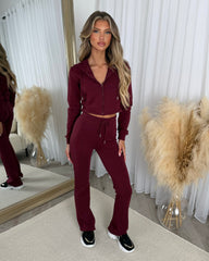 Tyla Fitted Cropped Jacket Wide Leg Tracksuit- Wine