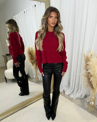 Emma Round Neck Long Sleeve Knitted Jumper - Wine