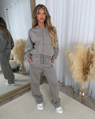 Amelia Bomber Zip Jacket & Straight Leg Joggers Set- Dove Grey