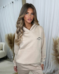 Lydia 'GLAMDOLL ORIGINAL' Front & Back Print Design Fleece Lined Hoodie - Beige