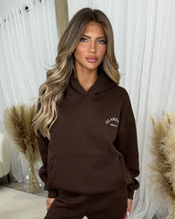 Lydia 'GLAMDOLL ORIGINAL' Front & Back Print Design Fleece Lined Hoodie - Chocolate