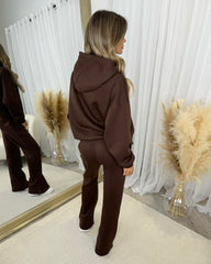 Emily 'GLAM' Embroidery Outline Front Design Fleece Lined Hoodie - Chocolate