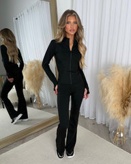 Hope Zip Jacket & Flared Trouser Gym Set - Black