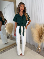 Fiona Tie Front Cheesecloth Shirt - Forrest Green