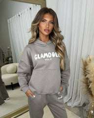 Zoey 'GLAMDOLL' BUBBLE PRINT Design Hoodie & Flared Jogger Set - Dove Grey